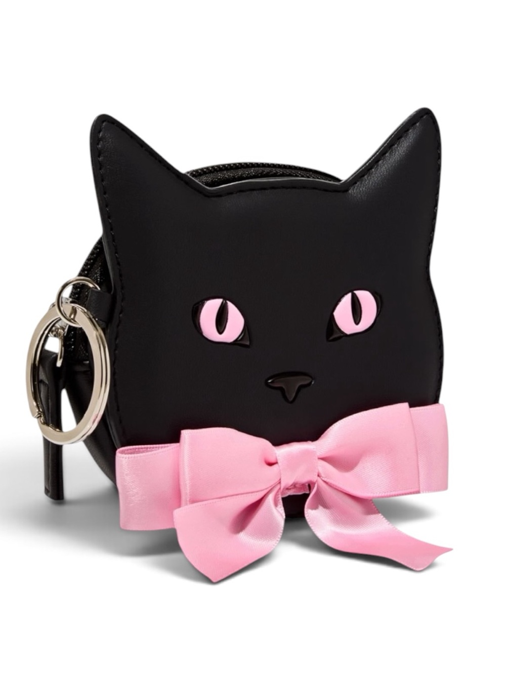 NWT Bath & Body Works Black Cat Coin Purse Keychain with Pink Bow